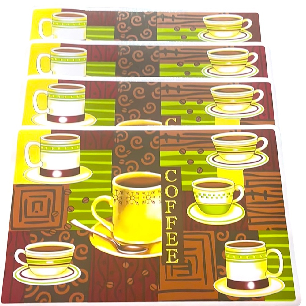 Set Of 4 Kitchen Trends Coffee-Themed Placemats 12x18 Inches Wipe-Clean Surface